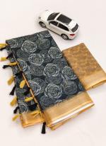 Linen Black Casual Wear Digital Printed Saree